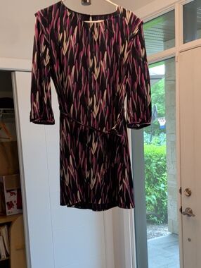 MARCS Navy Dress with Pink and Cream Abstract Motif
